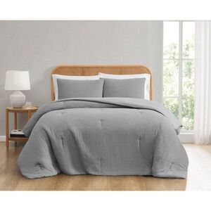 Truly Soft -  Twin Textured Waffle Comforter Set Gray Gray